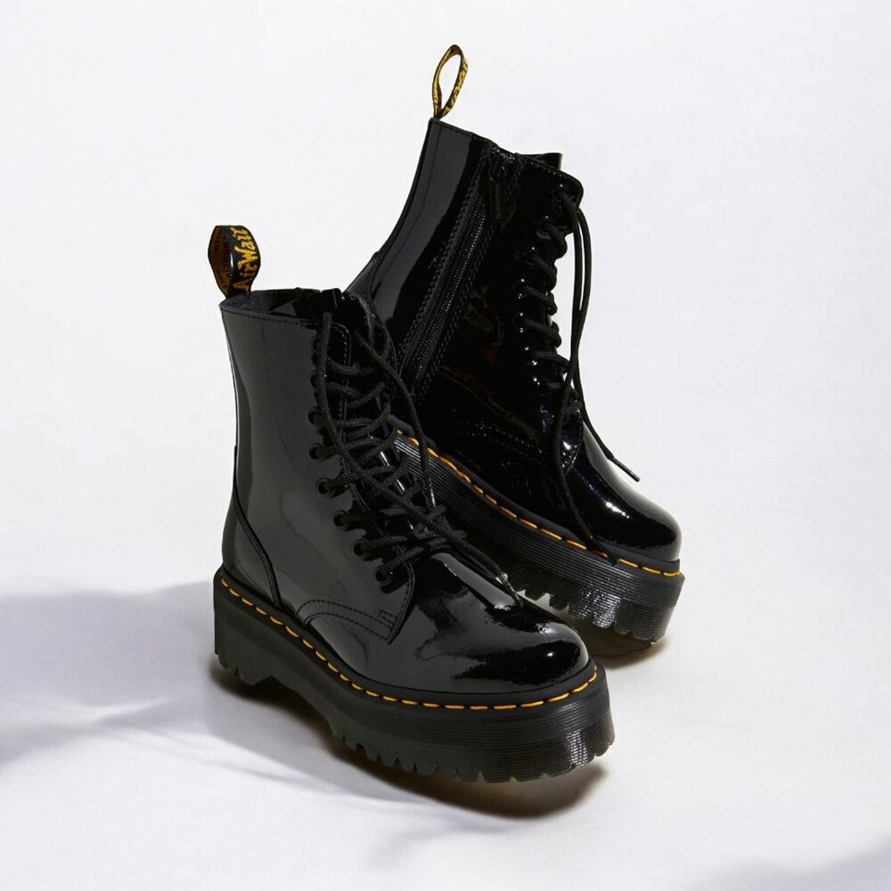 🔥 Jadon Black Patent Leather Platform Boots Womens 8 (Fits Like 9) Like NEW